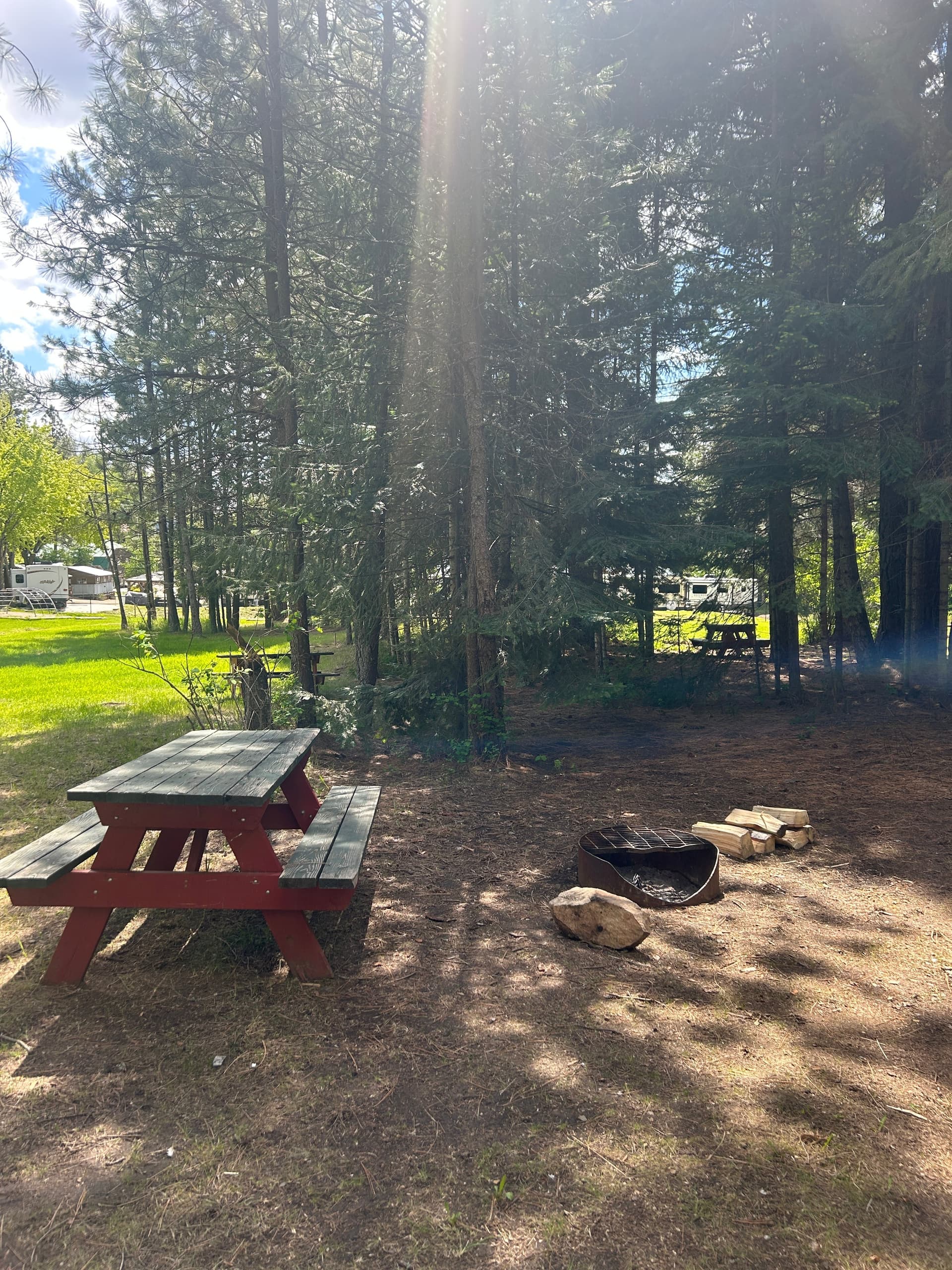 Campsite with picnic table and fire pit